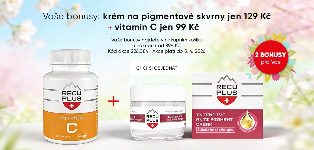 RECUPLUS krém na pigmentové skvrny za 129 Kč + vitamín C 99 Kč.