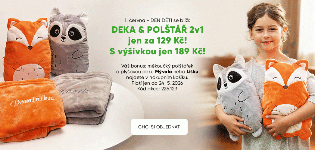 Dárek ke dni dětí - polštářek 2v1 mýval a liška